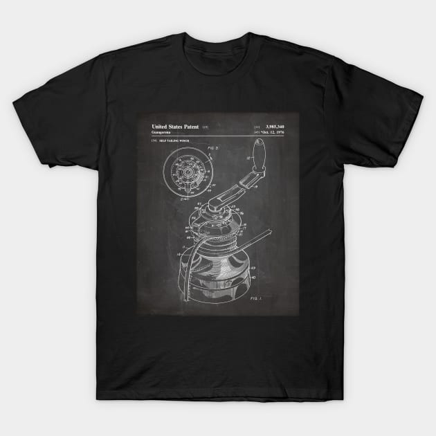 Sailing Winch Patent - Sailer Lake House Décor Art - Black Chalkboard T-Shirt by patentpress